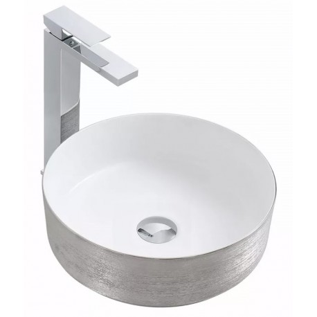 Epona 14", Lavabo rond avec fini argent et blanc