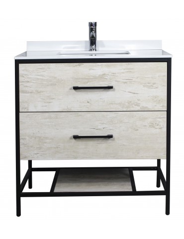 Titus 32'', Vivo Oak, Freestanding Vanity with White Countertop