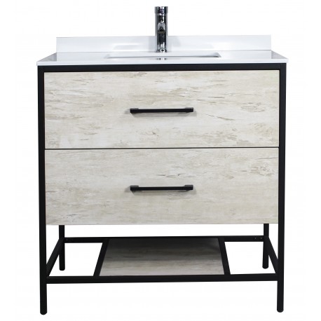 Titus 32'', Vivo Oak, Freestanding Vanity with White Countertop