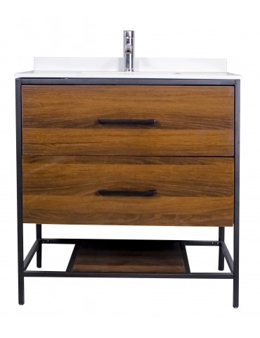 Titus 32'', Tess Cherry, Freestanding Vanity with White Countertop