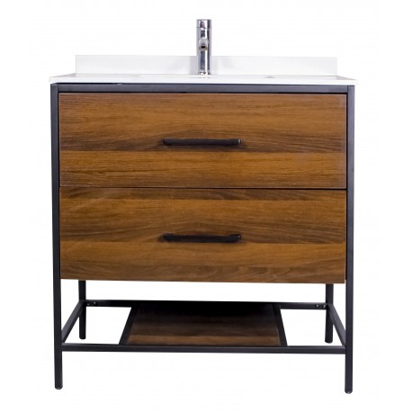 Titus 32'', Tess Cherry, Freestanding Vanity with White Countertop