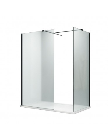 Fresca 54", Douche en verre style ''walk-in'' noir mat avec retour 34"