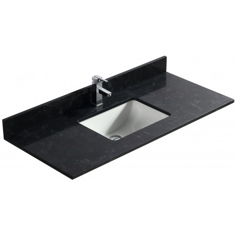 Noir 48", dessus de vanité en quartz avec lavabo en porcelaine sous-plan