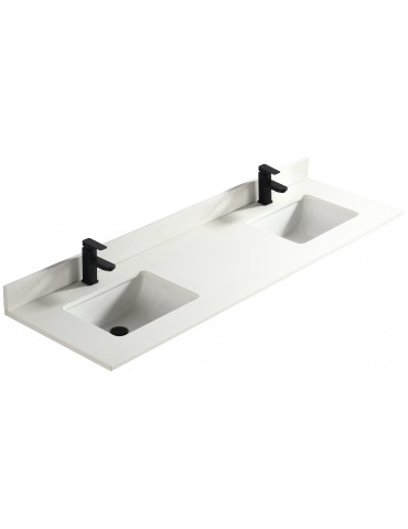 Blanc pure 72", dessus de vanité en quartz avec deux lavabos en porcelaine sous-plan