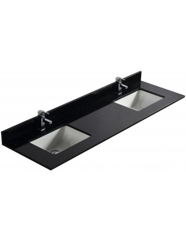 Galaxy noir 72", dessus de vanité en granite avec 2 lavabo en porcelaine sous-plan