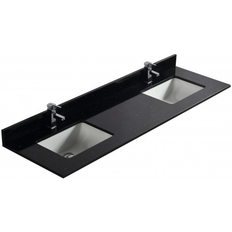 Galaxy Black 72", granite vanity top with 2 undermount porcelain sink