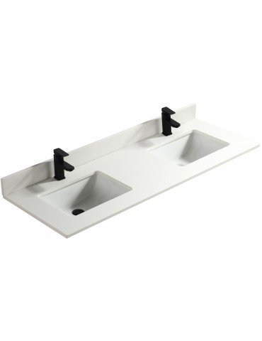 Blanc pure 60", dessus de vanité en quartz avec deux lavabos en porcelaine sous-plan