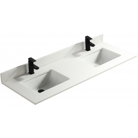 Blanc pure 60", dessus de vanité en quartz avec deux lavabos en porcelaine sous-plan