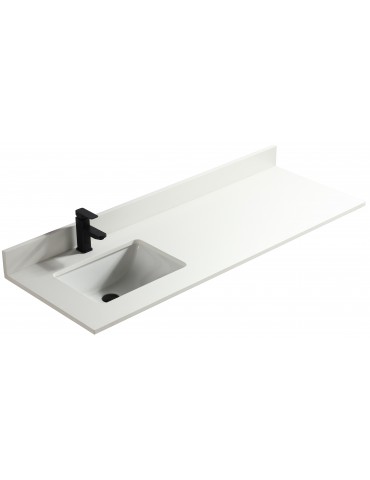 Blanc pure 60", dessus de vanité en quartz avec lavabo en porcelaine sous-plan