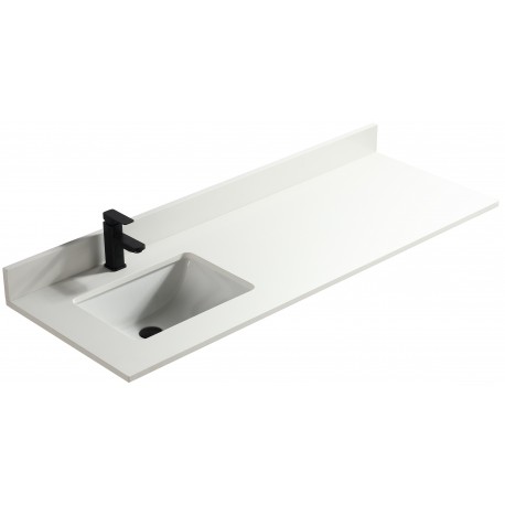 Blanc pure 60", dessus de vanité en quartz avec lavabo en porcelaine sous-plan