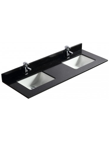 Galaxy noir 60", dessus de vanité en granite avec 2 lavabo en porcelaine sous-plan