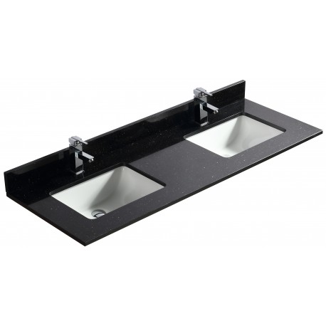 Galaxy noir 60", dessus de vanité en granite avec 2 lavabo en porcelaine sous-plan