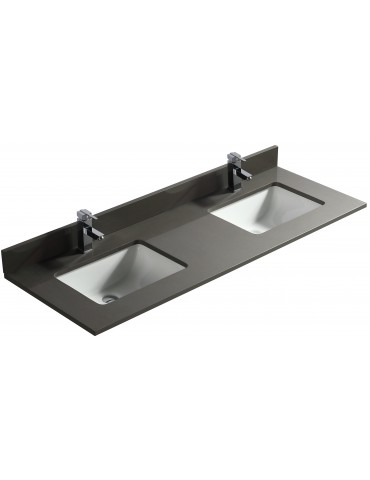 Pure Gray 60", Quartz Vanity Top with 2 Undermount Porcelain Sinks