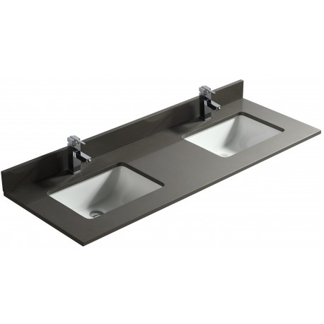 Pure Gray 60", Quartz Vanity Top with 2 Undermount Porcelain Sinks