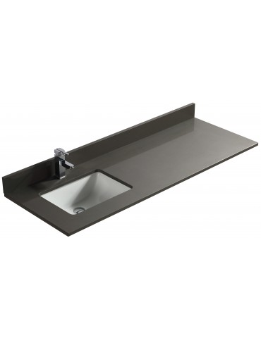 Gris pure 60", dessus de vanité en quartz avec lavabo en porcelaine sous-plan