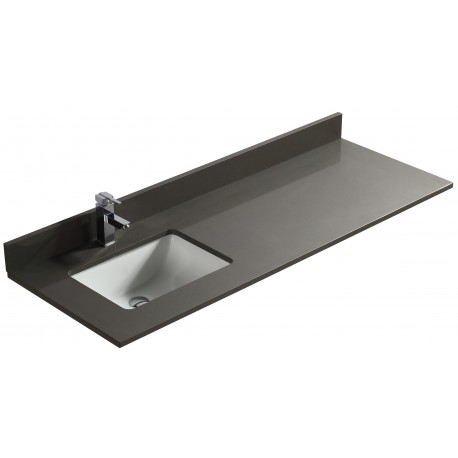 Gris pure 60", dessus de vanité en quartz avec lavabo en porcelaine sous-plan