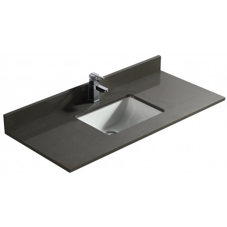 Gris pure 48", dessus de vanité en quartz avec lavabo en porcelaine sous-plan