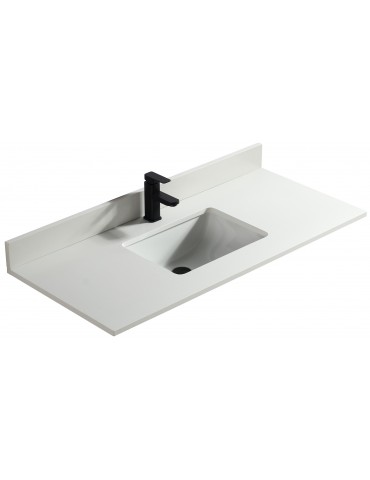 Pure White 48", Quartz Vanity Top with Undermount Porcelain Sink