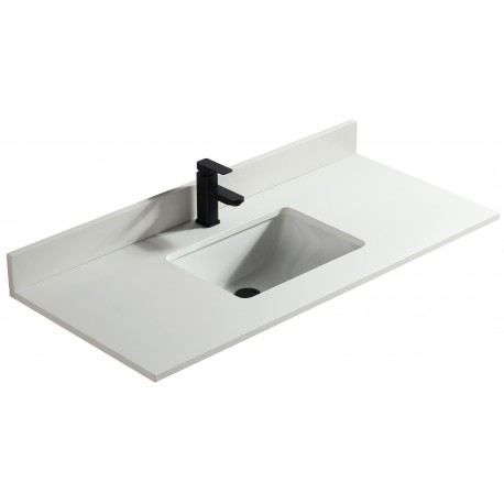 Blanc pure 48", dessus de vanité en quartz avec lavabo en porcelaine sous-plan