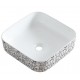 Volva 15", square porcelain sink with glossy white finish and graphics