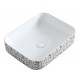 Volva 15", square porcelain sink with glossy white finish and graphics