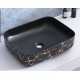 Volva, square porcelain sink with matt black finish and golden marbling