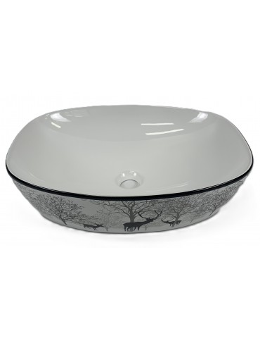 Sumatra, glossy white basin with black border and graphics