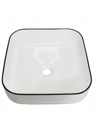 Nyx 15", lavabo carré en porcelaine avec fini blanc et noir lustré