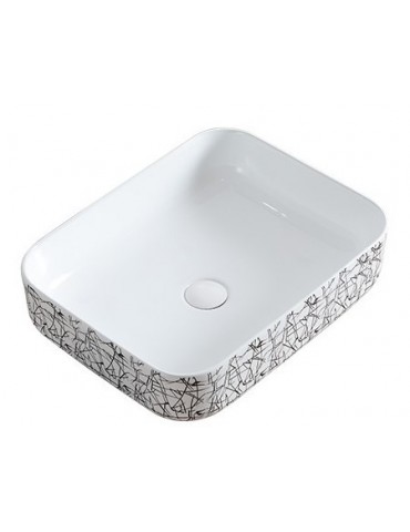 Nyx 14", lavabo carré en porcelaine avec fini blanc et noir lustré