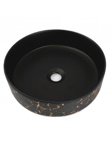 Volva, square porcelain sink with matt black finish and golden marbling