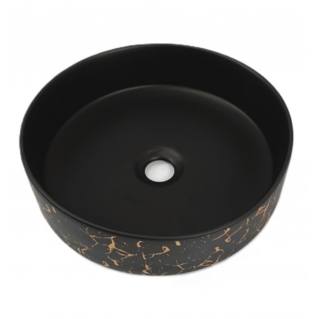 Volva, square porcelain sink with matt black finish and golden marbling