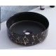 Volva, square porcelain sink with matt black finish and golden marbling